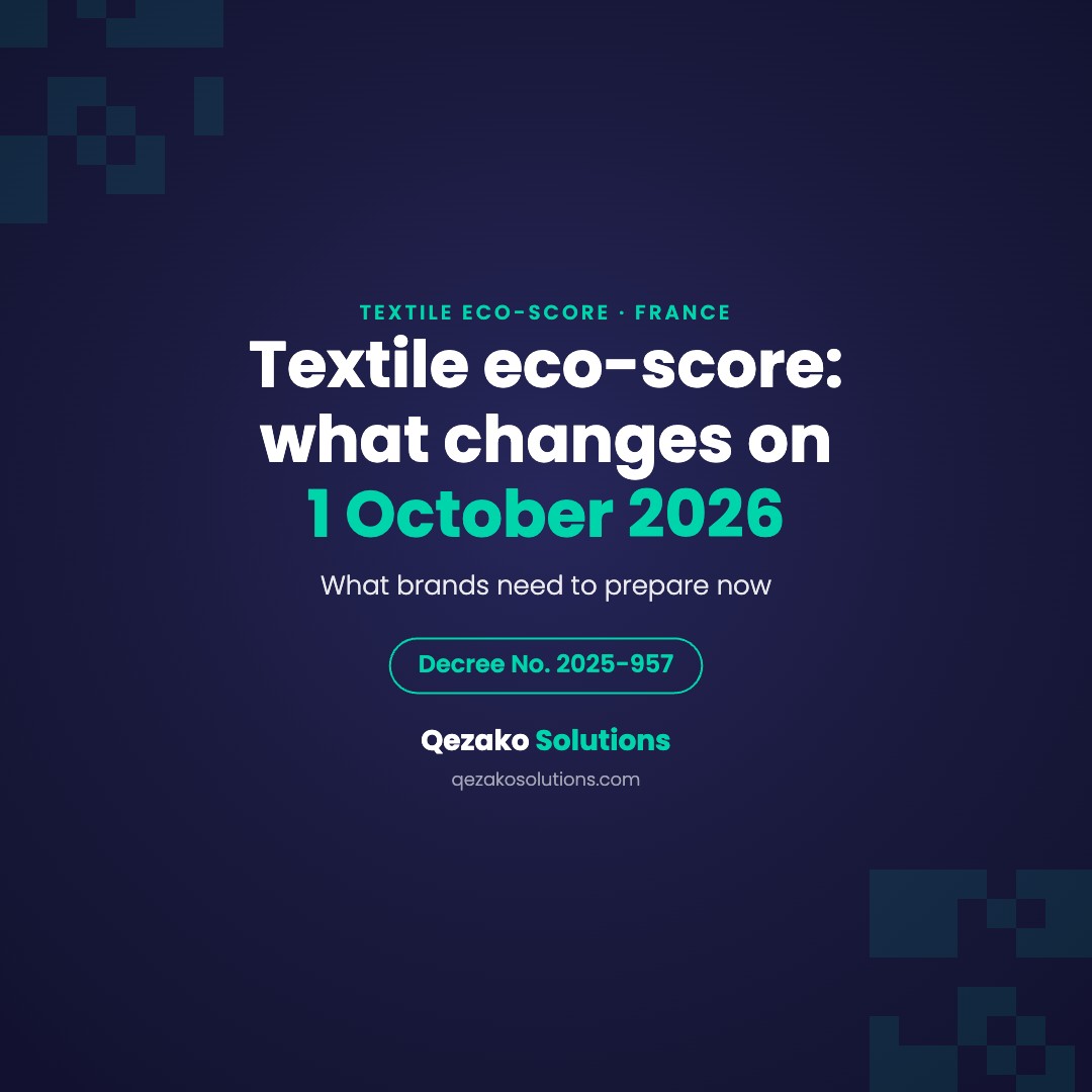 qezako-textile-eco-score-october-2026-featured-en Qezako Solutions visual: textile eco-score, what changes on 1 October 2026